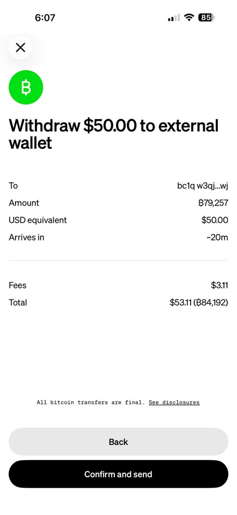 Additional 50 dollar Bitcoin withdrawal after a price increase