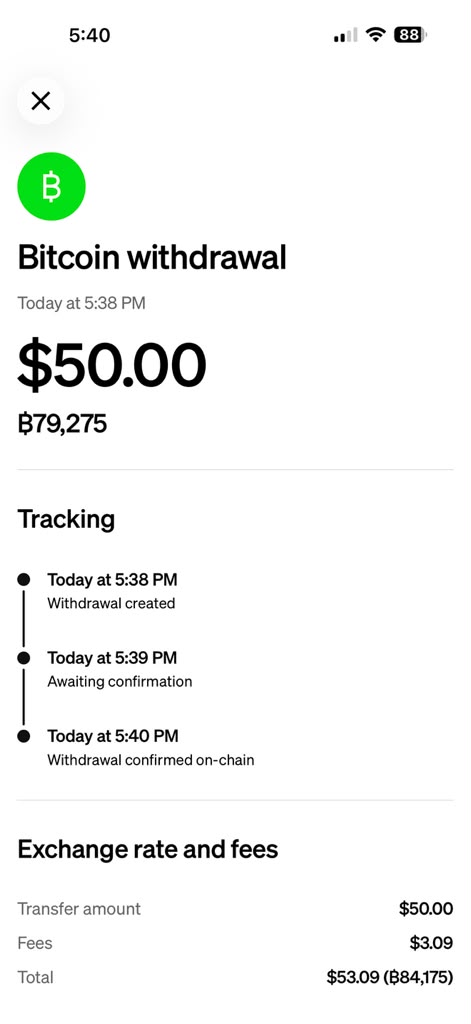 Cash App Bitcoin withdrawal of 50 US dollars to the H Annie store wallet